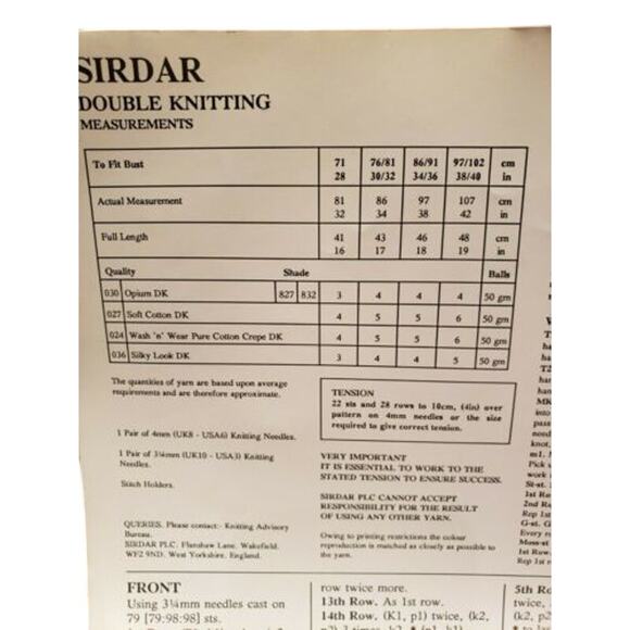 New Sirdar 5177 Opium Sleeveless Tank Top Sweater Double Knitting Pattern - Picture 3 of 3